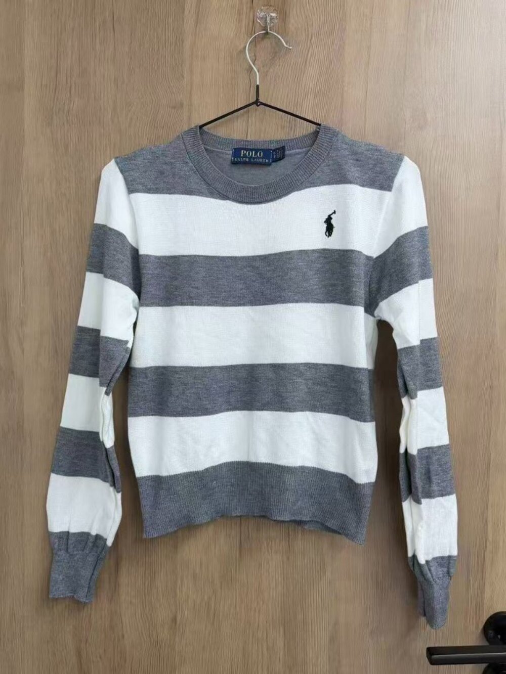 ⚪Polo Ralph Lauren Grey White Stripe Pony Logo Cropped Knit Sweater